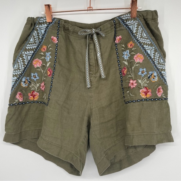 DRIFTWOOD Pants - Driftwood Trevor Embroidered Linen Blend Drawstring Short Size Large